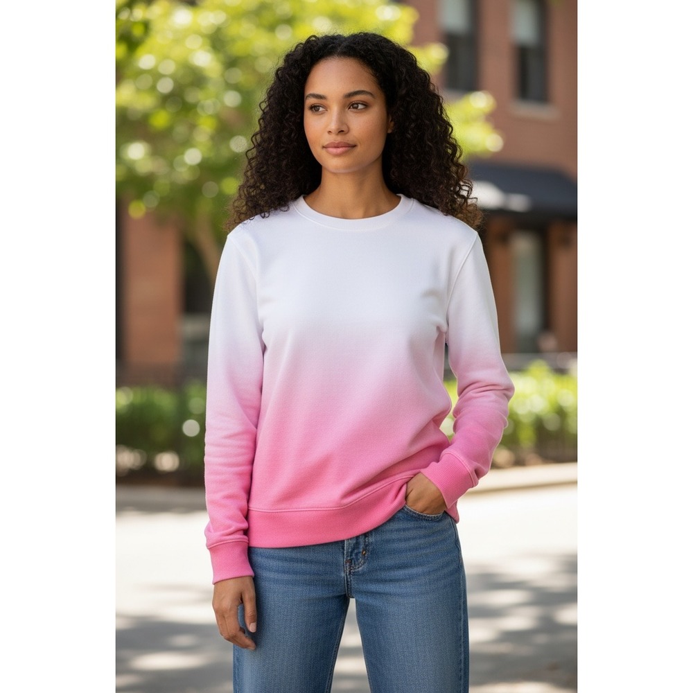 (J-275) d&co Denim & Co Ombre Pink White French Terry‎ Sweatshirt Top S NWT QVC